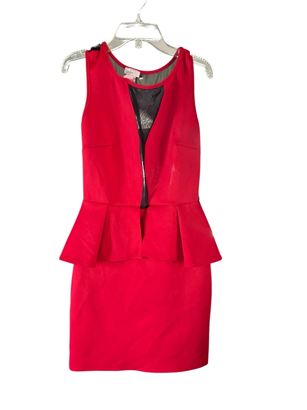 Jane U.S.A. Red Peplum Bodycon Dress w/ Black Mesh Panel Size M